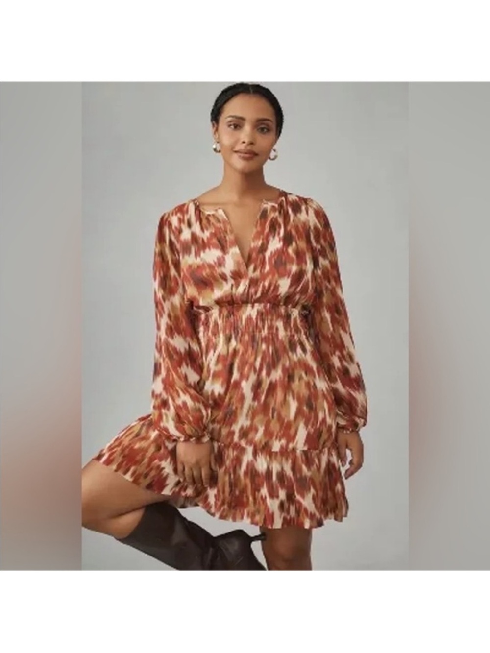 Anthropologie The Long Sleeve Somerset Mini Dress Red Motif 1X
